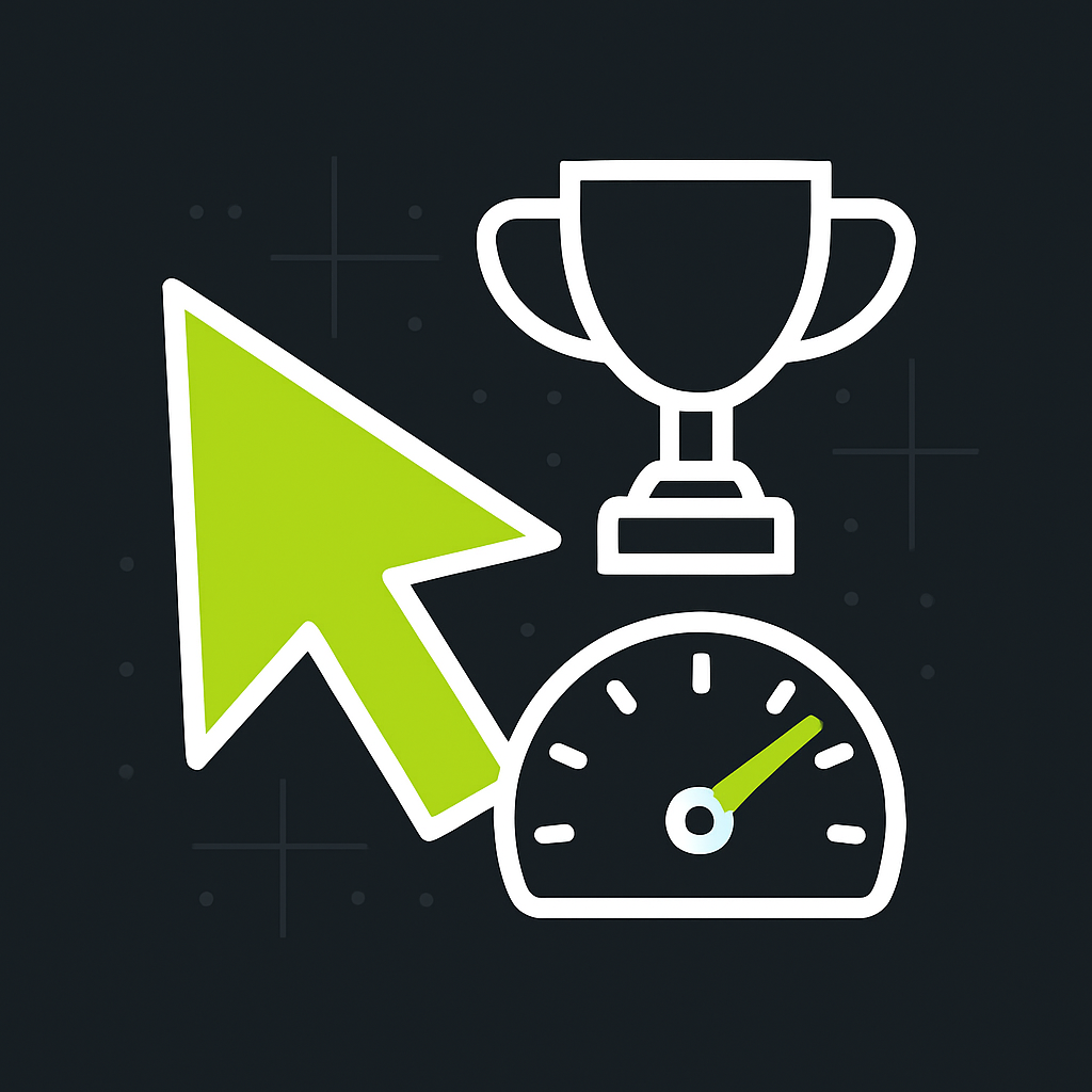 Illustration combining a cursor, a trophy and a speedometer representing the CPS testing platform